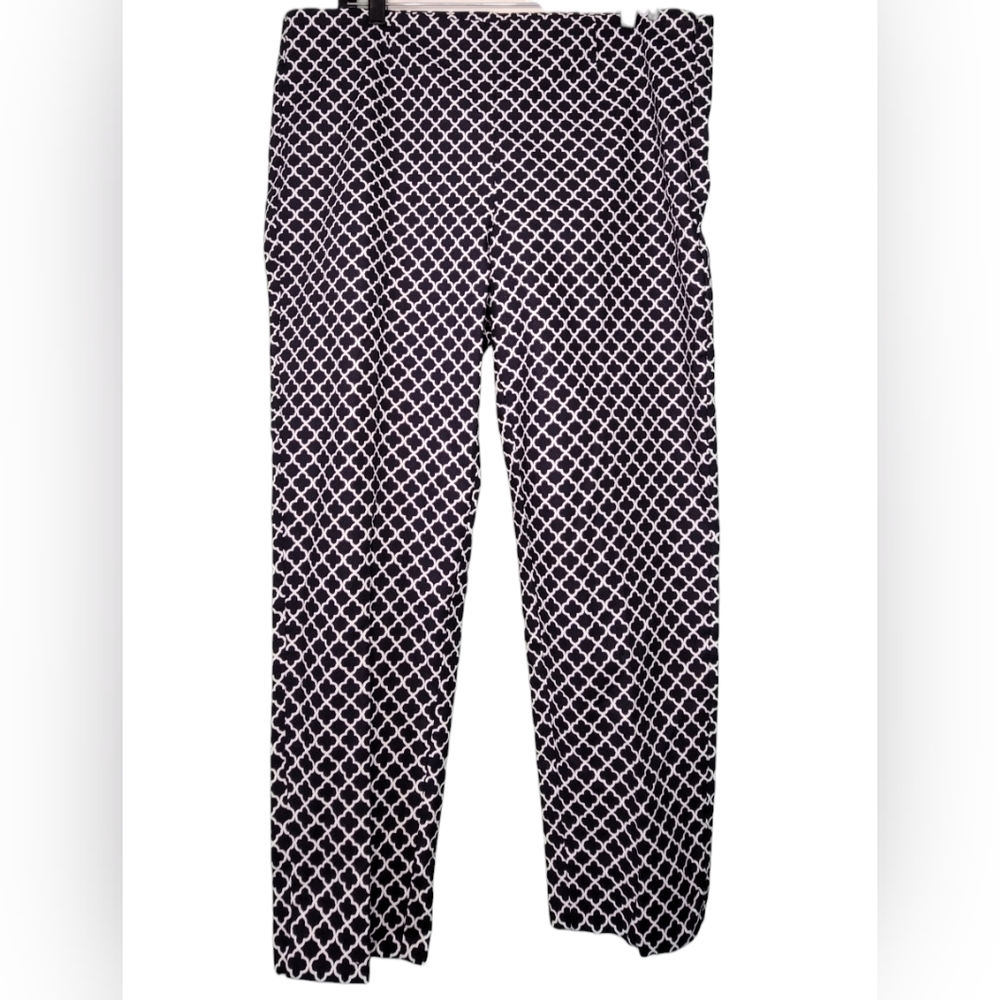 Brooks Brothers Pants Womens Size 16 Natalie Fit Side Zip Navy White Quatrefoil